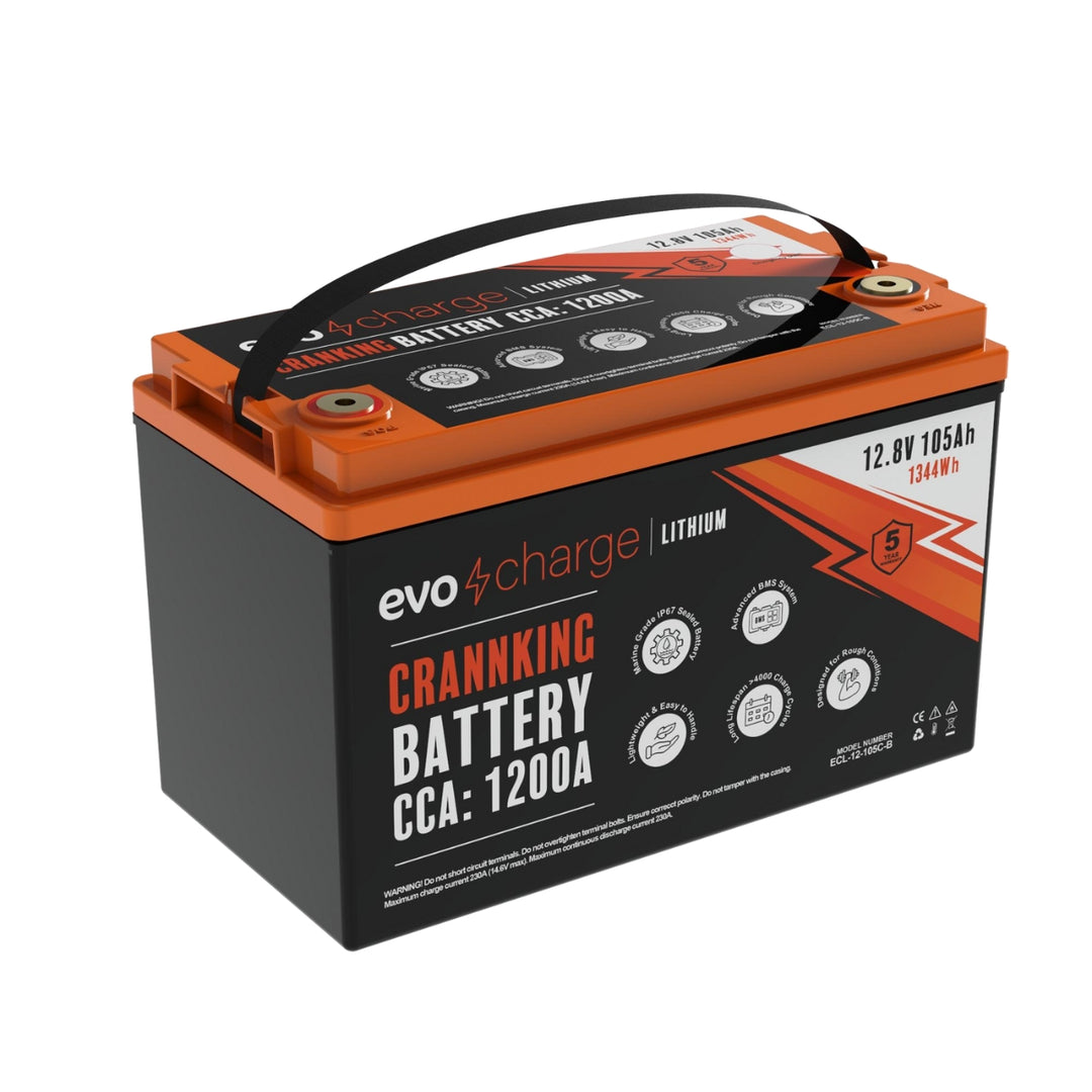 EvoCharge 12V 105Ah LiFePO4 Lithium Cranking Battery