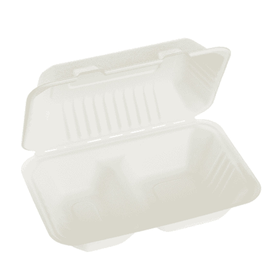 Green Home 1000ml Two Compartment Sugarcane Clamshell Takeaway Box