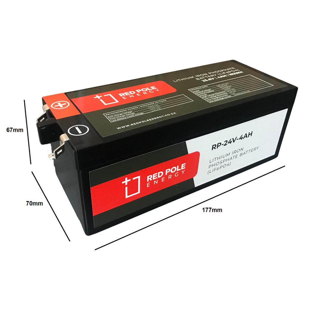 Red Pole Energy 24V 4Ah 102Wh Garage door LiFePO4 Battery