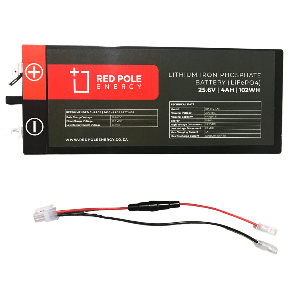 Red Pole Energy 24V 4Ah 102Wh Garage door LiFePO4 Battery