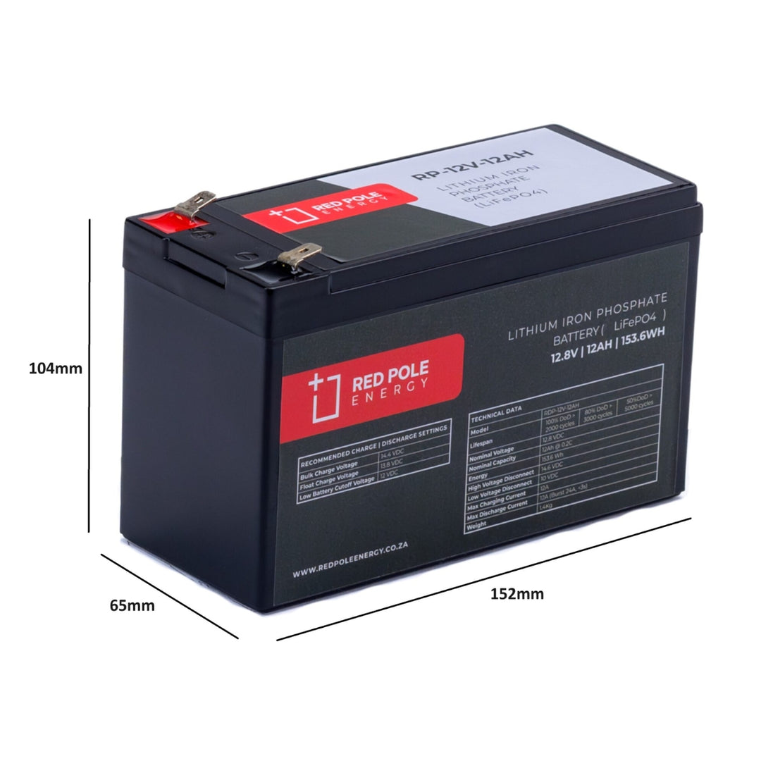 Red Pole Energy 12V 12Ah 153Wh Gate motor LiFePO4 Battery