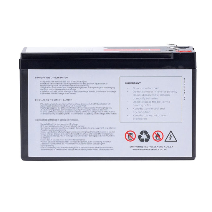 Red Pole Energy 12V 12Ah 153Wh Gate motor LiFePO4 Battery