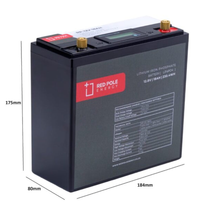 Red Pole Energy 12V 18Ah 230Wh LiFePO4 Battery