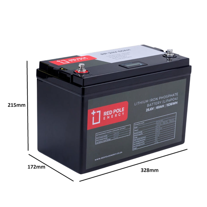 Red Pole Energy 24V 60Ah 1.53kWh LiFePO4 Battery