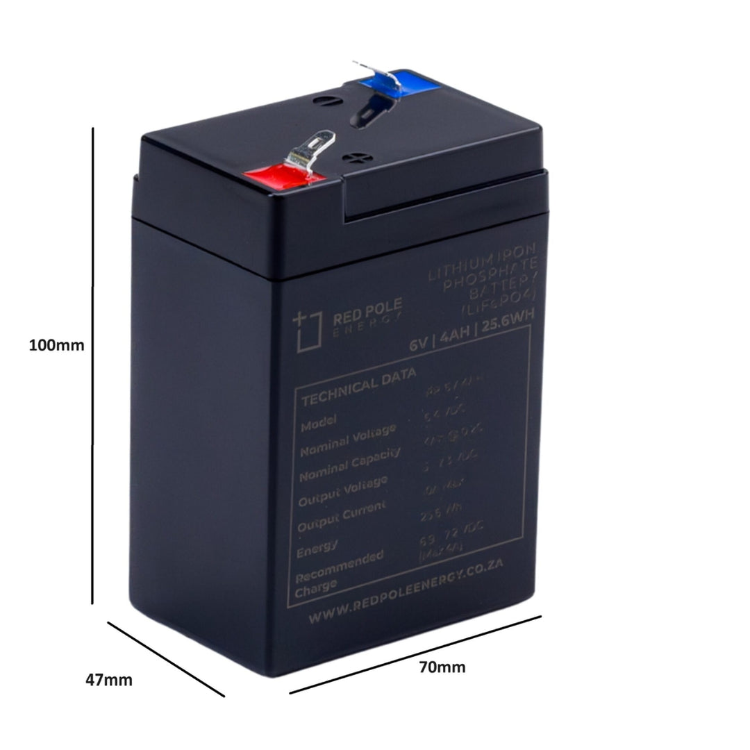 Red Pole Energy 6V 4Ah 26Wh Magneto Replacement LiFeP04 Battery