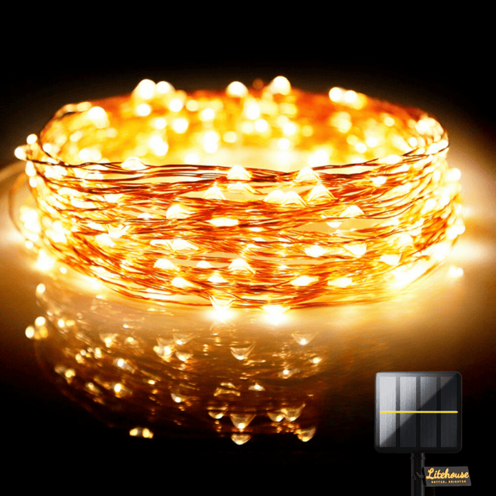 Litehouse 10m Solar LED  Copper Wire Warm White Fairy Lights