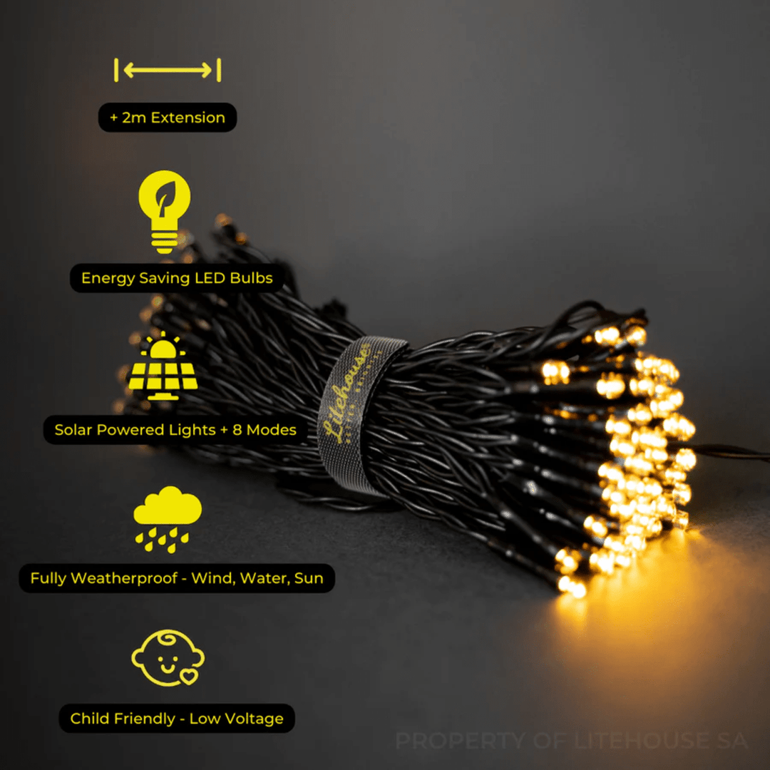 Litehouse 10m Solar LED Copper Wire Fairy Lights